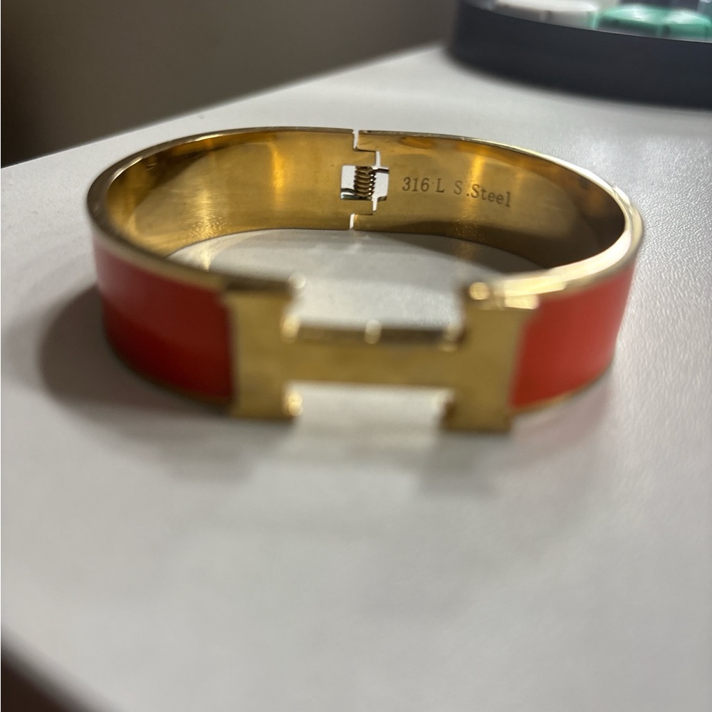 Hermes Red and Gold H Bracelet